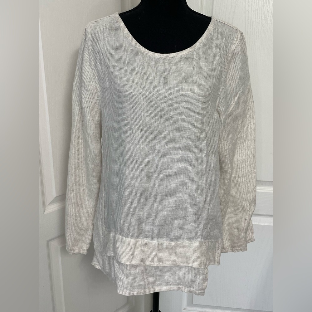 FLAX top tunic pure linen mix beige gray size S new lagenlook layering